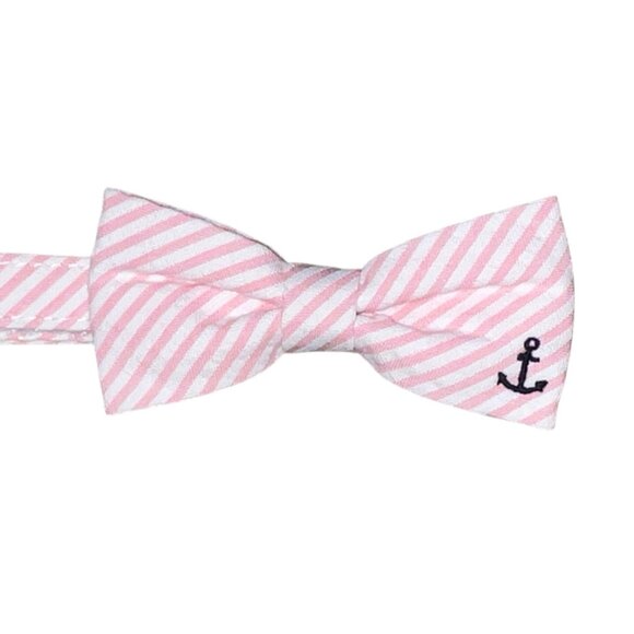 Janie & Jack Pink & White Striped Bowtie with Embroidered Anchor Sz 0-24 Months - Picture 3 of 9
